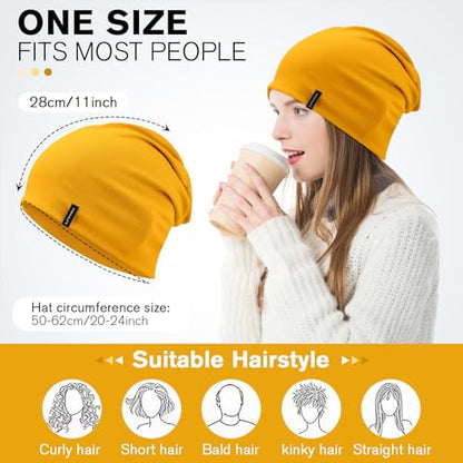 HAMUNI Slouchy Beanie for Women Men Soft Cotton Chemo Hats Double-Layer Warm Beanie Cap for Daily Wear & Transitional Seasons - color: Yellow