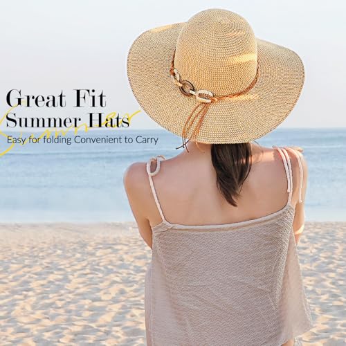 Tavaleu Beach Hat Foldable Wide Brim UV Protection for Women Summer Sun Hat - color: Khaki-2