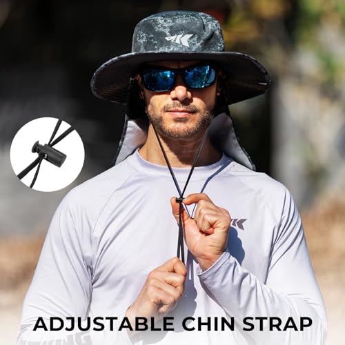 KastKing Sol Armis UPF 50 Boonie Hat for Sun Protection,Men Women - color: Black Camo (With Shield)