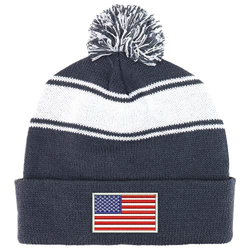 Trendy Apparel Shop White American Flag Two Tone Pom Striped Long Beanie Hat - color: Grey White