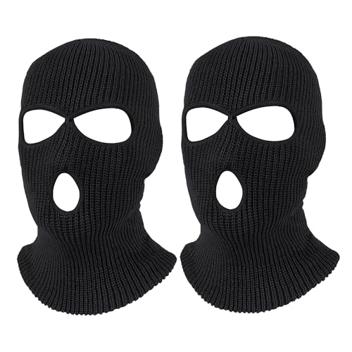Pukavt 2 Pack 3 Hole Winter Knitted Mask, Ski Mask Balaclava Cap - color: Black
