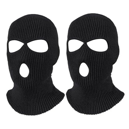 Pukavt 2 Pack 3 Hole Winter Knitted Mask, Ski Mask Balaclava Cap - color: Black
