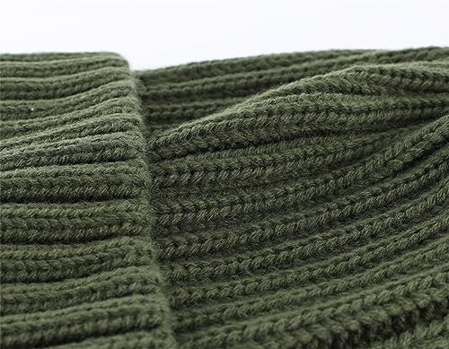 Connectyle Women's Rib Knit Cuffed Beanie Hat Stretch Acrylic Winter Hat Thick Warm Snow Ski Cap - color: Army Green