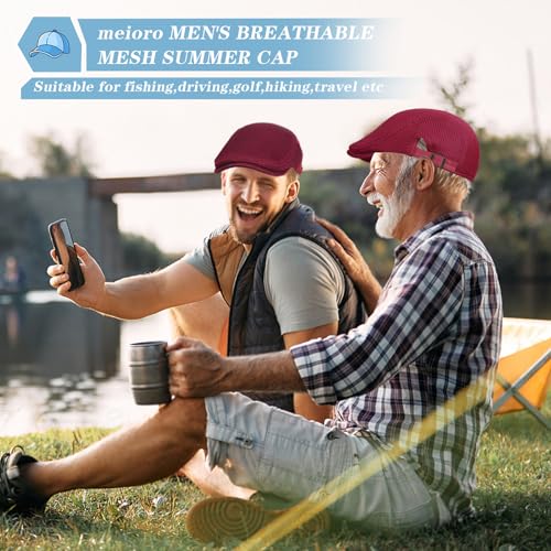 meioro Mens Breathable Mesh Summer Hat Adjustable Flat Cap Newsboy Beret Ivy Cap Irish Cabbie Fishing Hats - color: Burgundy