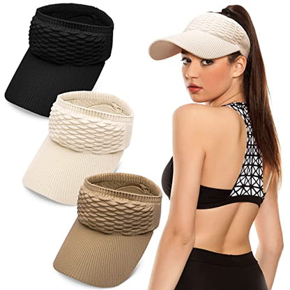 Syhood 3 Pcs Women Sun Visor Hat - color: Black, Light Coffee, Beige