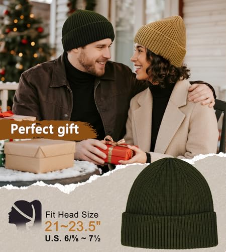 Seamless Beanie Hat for Men Women Wool Fisherman Beanies Winter Hats - color: Army Green