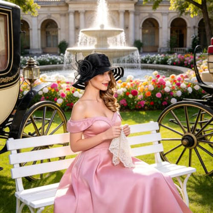 Ruphedy Women Derby Church Dress Bucket Hat Fascinators Tea Party Wedding Hat - color: S017-black