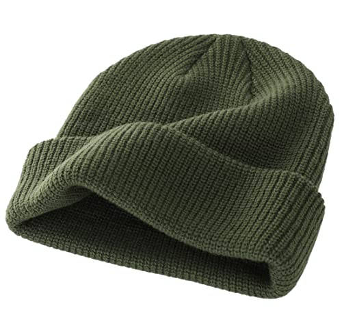 Connectyle 2 Pack Classic Cuffed Beanie Hat for Men & Women Warm Winter Knit Hat Thick Beanies Skull Cap Acrylic Watch Cap - color: Black+army Green