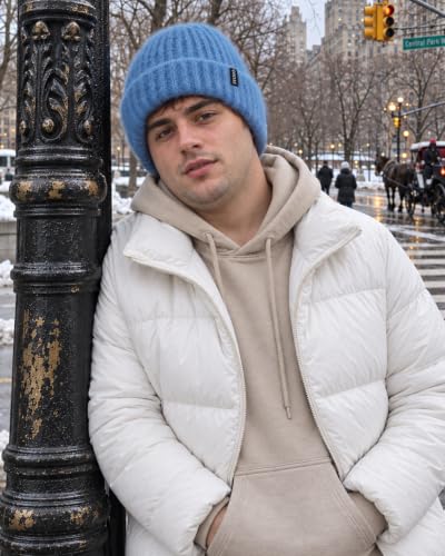 XXL Chunky Beanie for Big Heads Men Women,Loose Thick Knit Winter Hat - color: Blue
