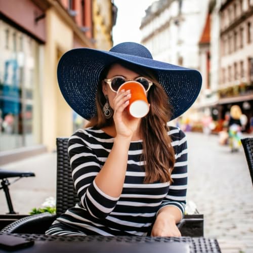DRESHOW Big Straw Sun Hats for Women Floppy Foldable Roll up Beach Cap Sun Hat UPF 50+ Vacation Honeymoon Embroidered Hat - color: Medium Size: Navy / Brim 5.5" (Head Circumference 22-22.8")