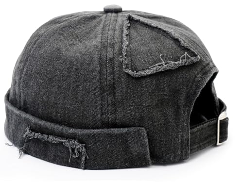 Mens Sailor Hats Brimless Denim Docker Caps Beanie - color: Black