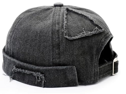 Mens Sailor Hats Brimless Denim Docker Caps Beanie - color: Black