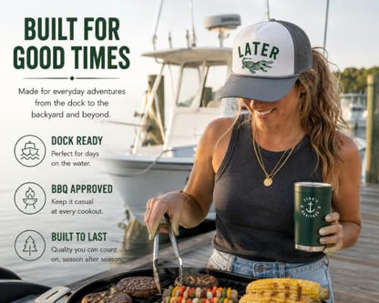 Later Gator Trucker Hat for Men & Women Funny Foam Front Classic 5 Panel Snapback - color: White/Black