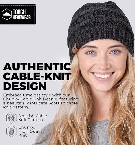 Tough Headwear Slouchy Beanie Hat - Itch-Free Winter Hats for Women - Stretchable Beanies for Women - Acrylic Winter Gear - color: Black Gray
