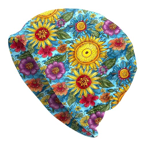 Slouchy Beanie Hat Skull Cap Chemo Headwear Baggy Hats for Men Women Running Cycling - color: Mexican Flower