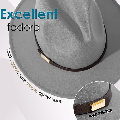 Fedora Hats for Men Wide Brim Panama Hat with Classic Belt - color: Light Grey