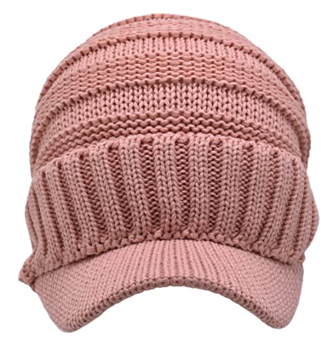 C.C Trendy Warm Oversized Chunky Soft Oversized Ribbed Slouchy Knit Hat with Visor Brim - color: Indie Pink