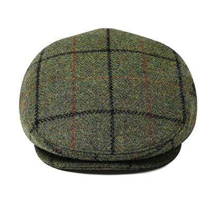 Men Wool Plaid Ivy Gatsby Newsboy Cap - color: Plaid Green, size: 7 5/8