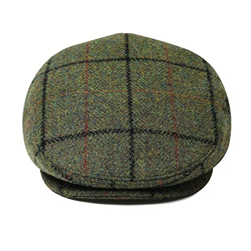 Men Wool Plaid Ivy Gatsby Newsboy Cap - color: Plaid Green, size: 7 7/8