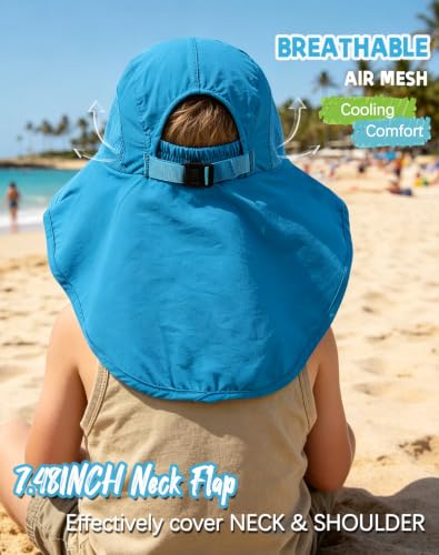 ZOORON 2-Pack Kids Sun Hat with Neck Flap, Bucket Hat for Girls Boys - color: Blue+purple
