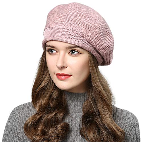 French Style Beret Hat for Women Winter Fall Knit Artist Hats Classic Solid Color Beanie Hat - color: Light Pink