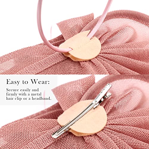 AQOKKA Women Fascinators Hats Flower Fascinators with Headband and Clip Tea Party Headwear for Women and Girls - color: 1 Pc Feather Flower / Pink