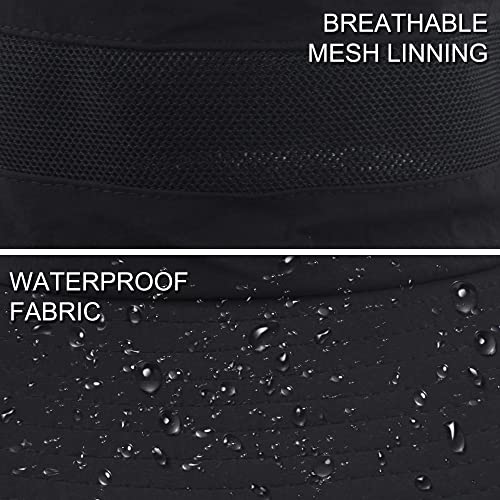 Muryobao Men's Boonie Hat UPF 50+ Summer Sun Hat UV Protection Wide Brim Waterproof Bucket Hat for Beach Fishing Cap - color: Black