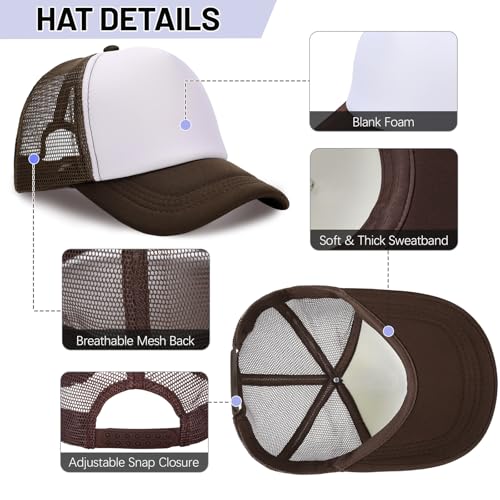 Ultrafun 10 Pack Trucker Hat Mesh Sublimation Blank Hats Adjustable Baseball Caps Hats for Men Women - color: Brown White