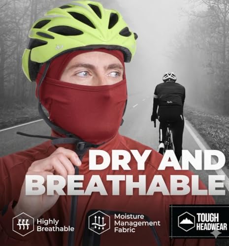 Tough Headwear Balaclava Ski Mask - Breathable Face Mask for Men - Flexible Hinge Full Face Cover - Windproof Motorcycle Gear - color: Red