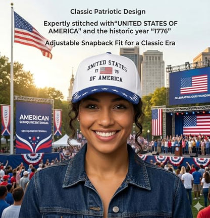 D&Y Retro 2-Tone Canvas Baseball Cap for Women - Funny Embroidered Distressed Snapback, Adjustable Cotton Dad Hat - color: 1776 Usa-blue