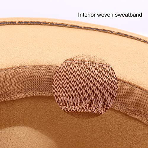 DRESHOW Women Classic Felt Fedora Wide Brim Floppy with Belt Buckle Panama Hat - color: 1 Pack Fedora Hat: Khaki
