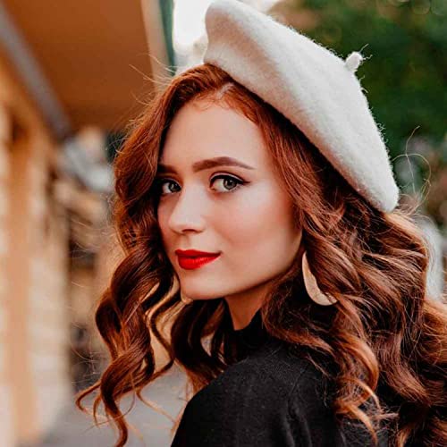 Women's French Beret Hat Solid Color Plain Wool Classic Traditional Artist Cap - color: White