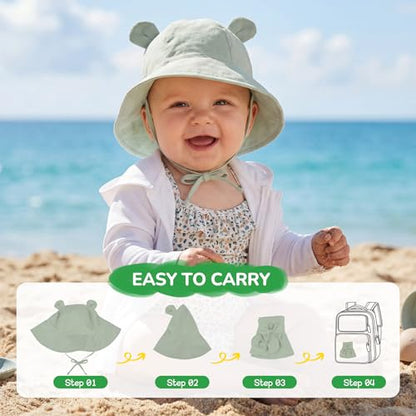 Zando Wide Brim Baby Sun Bucket Hat 0-4T UPF 50+ - Sun Protection Toddler Beach Hats with Bear Ears Infant Hat Adjustable - color: Black, size: 2-4T