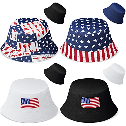 Thenshop 4 Pcs American Flag Bucket Hat Men Patriotic USA Fisherman Cap