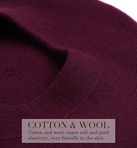Sumolux Women Beret Hat French Beret Beanie Cap Classic Solid Color - color: Wine Red, size: One Size