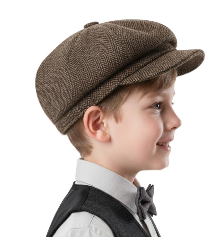 Kid's 20s Winter Newsboy Cap - Knitted Beret Peaked Hat for Boys Girls 4 to 9 Years - color: Coffee