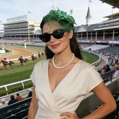 Semato Fascinators Hats for Women Mesh Feathers Elegant Green Tea Party Kentucky Hat Derby Headband with Hair Clip - color: Green