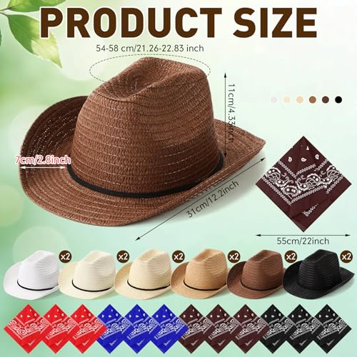 SATINIOR 12 Set Kids Cowboy Hats Bulk with Bandanas - color: Multicolors