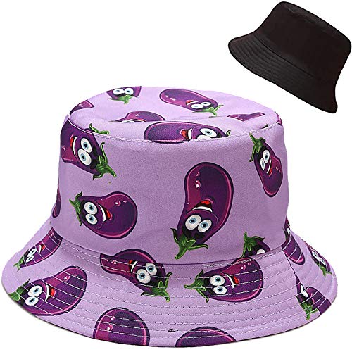 XYIYI Cute Bucket Hat Beach Fisherman Hats for Women, Reversible Double-Side-Wear - color: Eggplant
