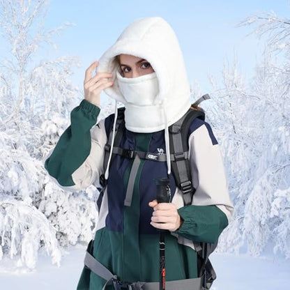 HUAMULAN Unisex Winter One Piece Balaclavas Hoodie Ski Snow Hats Earmuff - color: Cream White