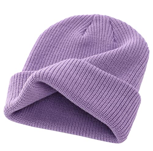 Connectyle Classic Double Layer Knit Beanie Hat Warm Thick Acrylic Winter Hats Daily Cuffed Beanies Watch Hat for Men Women - color: Light Purple