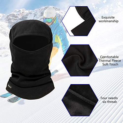 KOOLSOLY Ski Mask Balaclava Cold Weather Warm and Fleece Face Mask Neck Warmer Full Face Mask for Men&Women - color: Black