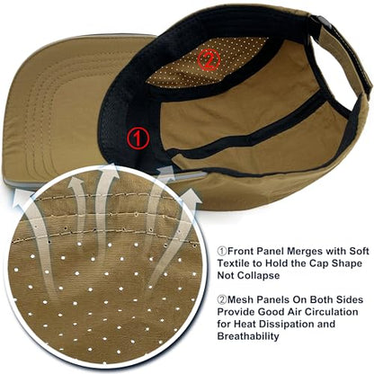 Lightweight Running Hat Breathable Mesh Cap Reflective Brim - color: Khaki, size: One Size