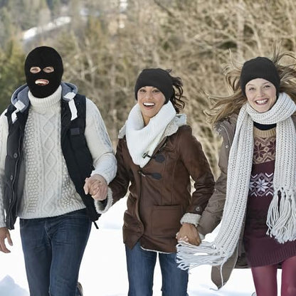 3 Hole Ski Mask, Knitted Balaclava Face Mask, Winter Full Face Mask Cover for Winter Outdoor Sports - color: Black