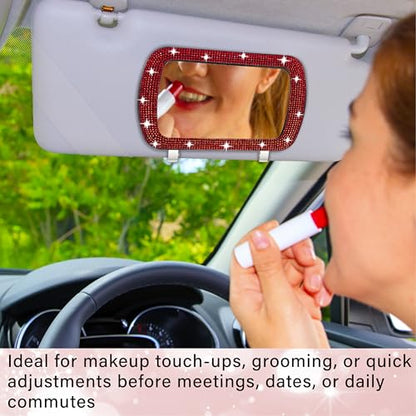 BFXM Car Visor Mirror, Clip-On Car Mirror Vanity with Red Bling Diamonds - color: Red