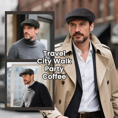 Men Wool Plaid Ivy Gatsby Newsboy Cap - color: Army Green, size: 7 1/8