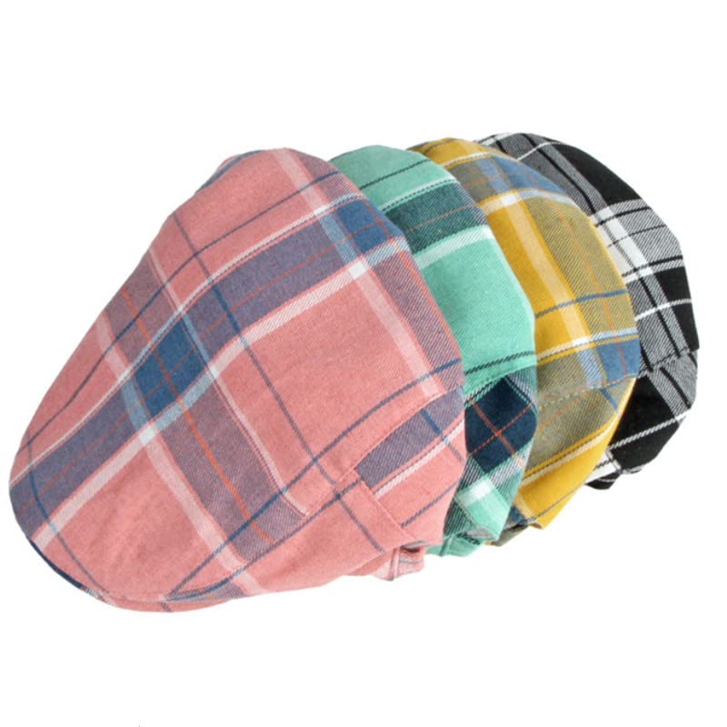 Unisex Classic Plaid Beret Newsboy Hats Flat Sun Hat Sport Golf Baseball Caps Cabbie Driving Cap Hats for Women Men - color: Pink