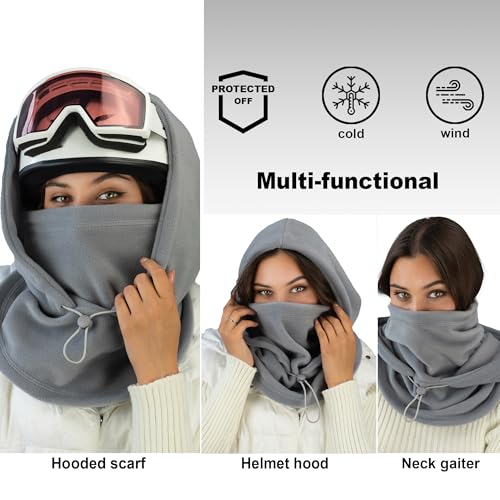 Fleece Balaclava Over Helmet - Warm Helmet Ninja Hood - Snowboard Hooded Hat Neck Gaiter Ski Mask - color: Gray, size: One Size