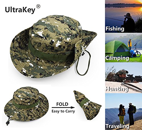 Outdoor Wide Brim Sun Protect Hat, Classic US Combat Army Style Bush Jungle Sun Cap for Fishing Hunting Camping - color: Green Digital