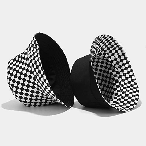Unisex Print Bucket Hat Sun Hat for Women Men,Reversible Cotton Summer Beach Hat Fisherman Hat - color: Checkered